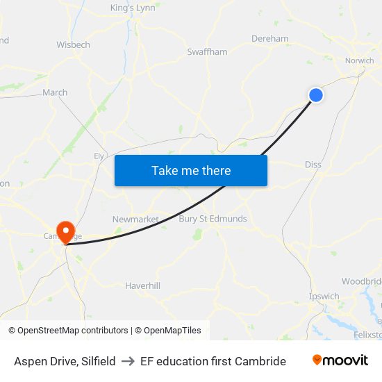 Aspen Drive, Silfield to EF education first Cambride map