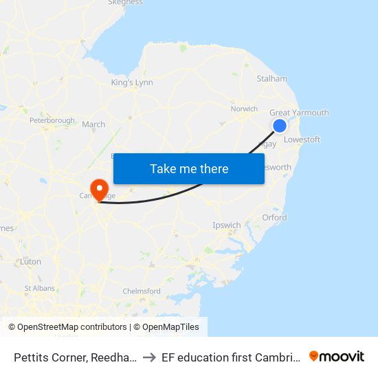 Pettits Corner, Reedham to EF education first Cambride map