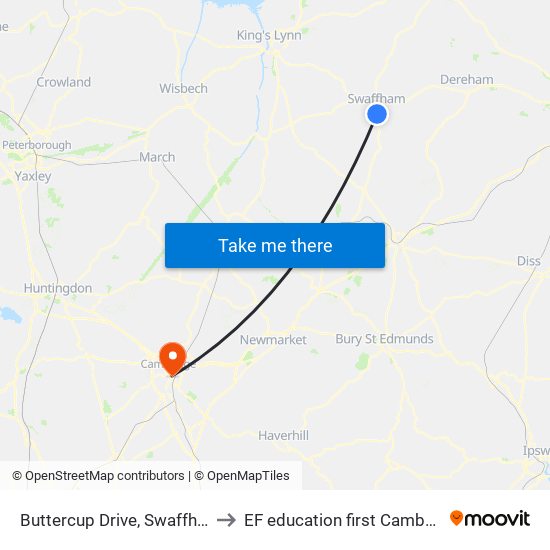 Buttercup Drive, Swaffham to EF education first Cambride map