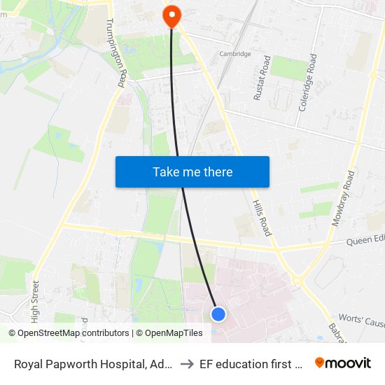 Royal Papworth Hospital, Addenbrookes to EF education first Cambride map