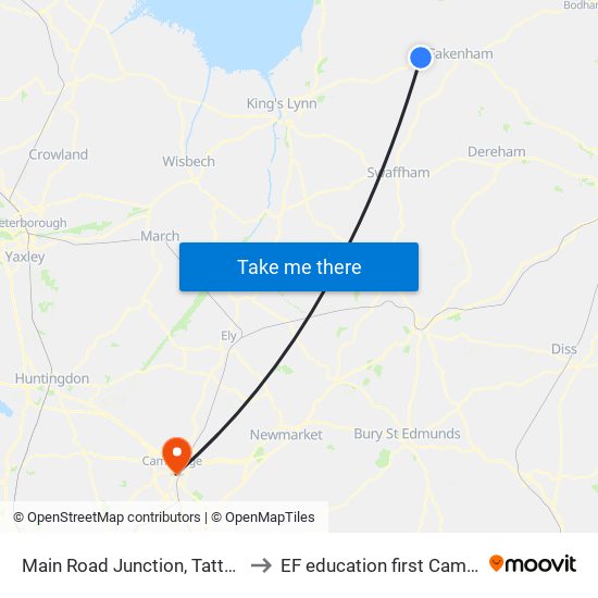 Main Road Junction, Tattersett to EF education first Cambride map