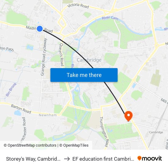 Storey's Way, Cambridge to EF education first Cambride map