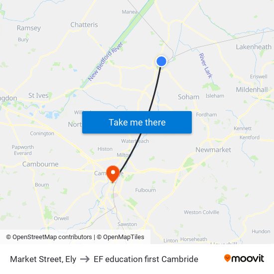 Market Street, Ely to EF education first Cambride map