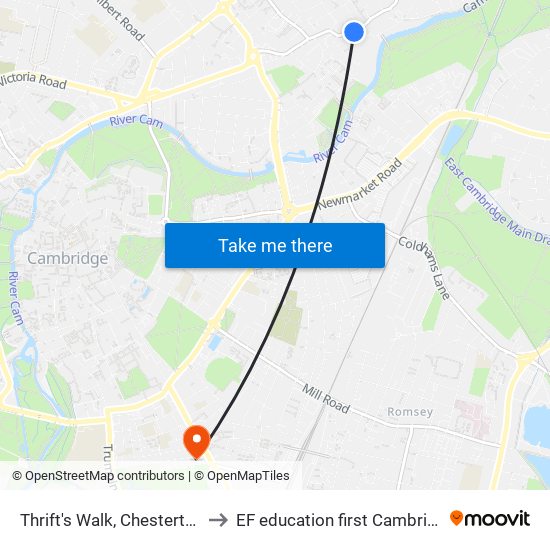 Thrift's Walk, Chesterton to EF education first Cambride map