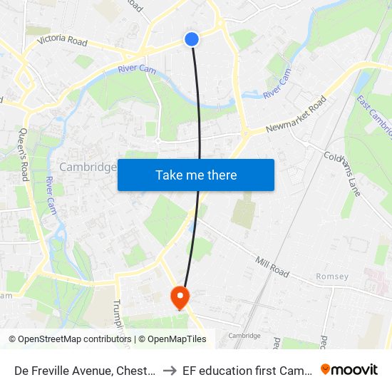 De Freville Avenue, Chesterton to EF education first Cambride map