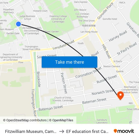 Fitzwilliam Museum, Cambridge to EF education first Cambride map