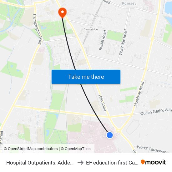 Hospital Outpatients, Addenbrookes to EF education first Cambride map