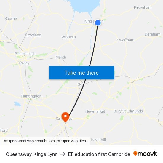 Queensway, Kings Lynn to EF education first Cambride map