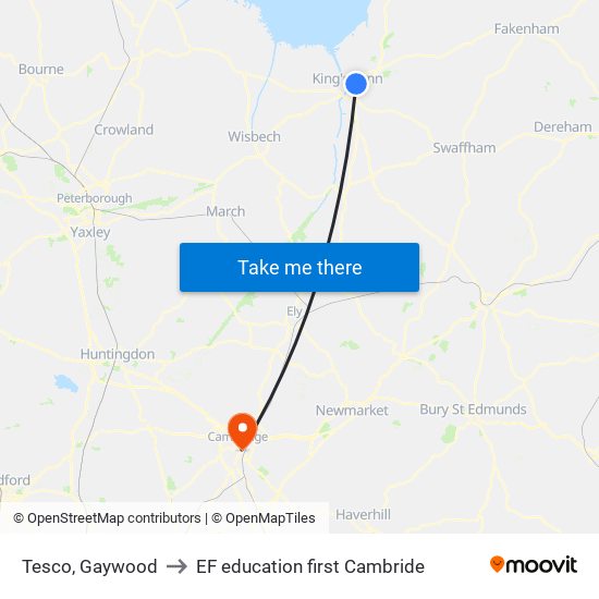 Tesco, Gaywood to EF education first Cambride map