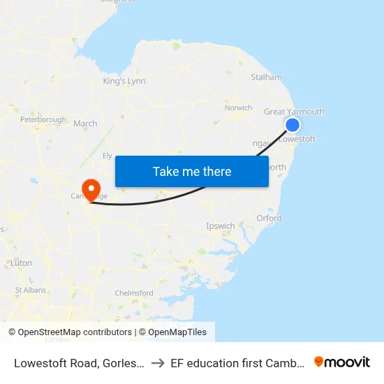 Lowestoft Road, Gorleston to EF education first Cambride map