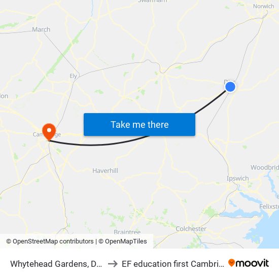 Whytehead Gardens, Diss to EF education first Cambride map
