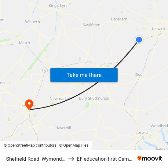 Sheffield Road, Wymondham to EF education first Cambride map