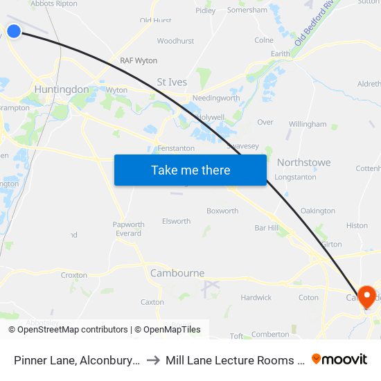 Pinner Lane, Alconbury Weald to Mill Lane Lecture Rooms (MLLR) map