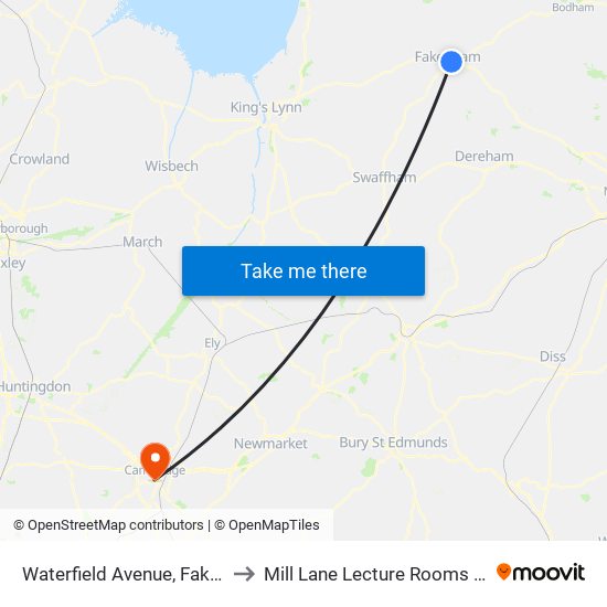 Waterfield Avenue, Fakenham to Mill Lane Lecture Rooms (MLLR) map