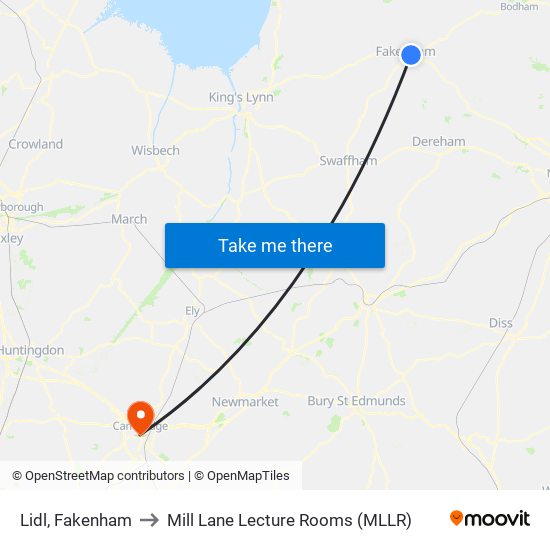 Lidl, Fakenham to Mill Lane Lecture Rooms (MLLR) map