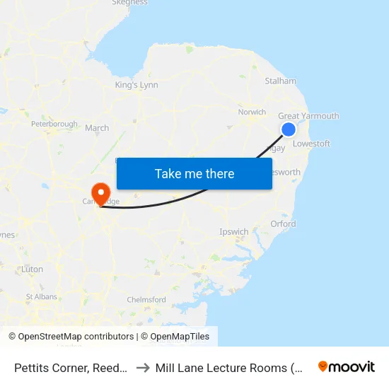 Pettits Corner, Reedham to Mill Lane Lecture Rooms (MLLR) map