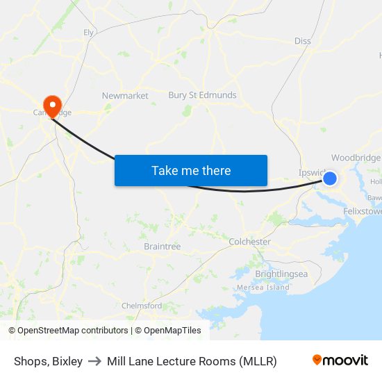 Shops, Bixley to Mill Lane Lecture Rooms (MLLR) map