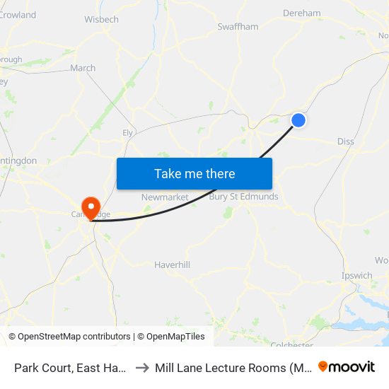 Park Court, East Harling to Mill Lane Lecture Rooms (MLLR) map