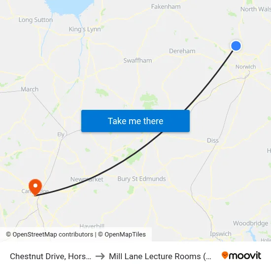 Chestnut Drive, Horsford to Mill Lane Lecture Rooms (MLLR) map