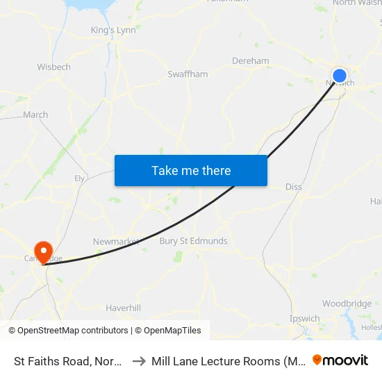 St Faiths Road, Norwich to Mill Lane Lecture Rooms (MLLR) map