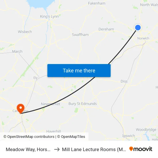 Meadow Way, Horsford to Mill Lane Lecture Rooms (MLLR) map