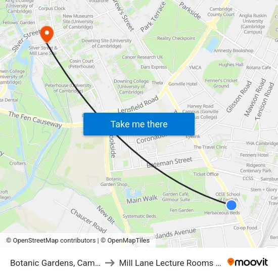 Botanic Gardens, Cambridge to Mill Lane Lecture Rooms (MLLR) map