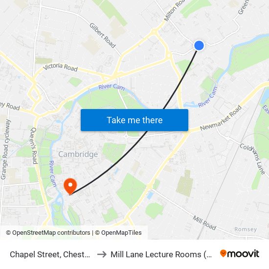 Chapel Street, Chesterton to Mill Lane Lecture Rooms (MLLR) map