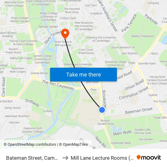 Bateman Street, Cambridge to Mill Lane Lecture Rooms (MLLR) map