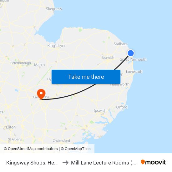 Kingsway Shops, Hemsby to Mill Lane Lecture Rooms (MLLR) map