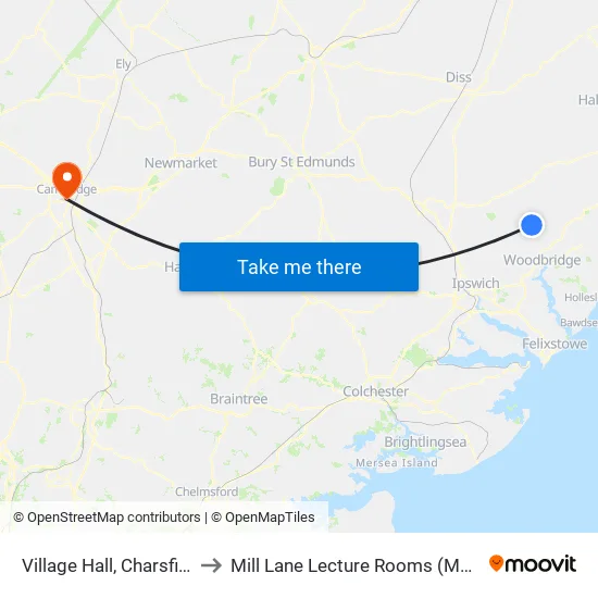 Village Hall, Charsfield to Mill Lane Lecture Rooms (MLLR) map