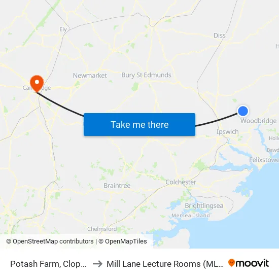 Potash Farm, Clopton to Mill Lane Lecture Rooms (MLLR) map