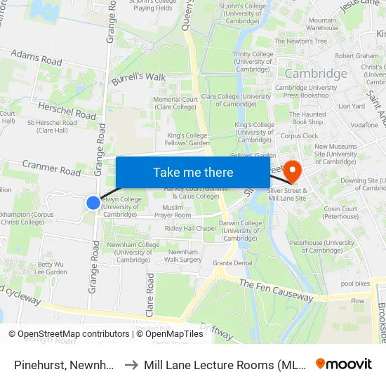 Pinehurst, Newnham to Mill Lane Lecture Rooms (MLLR) map