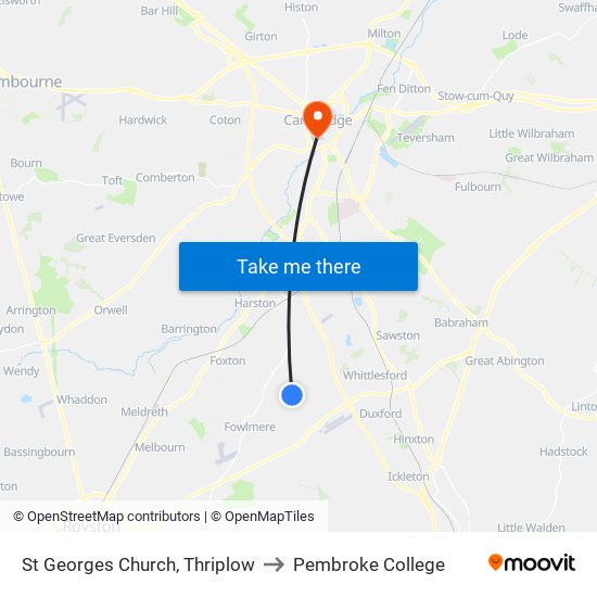 St Georges Church, Thriplow to Pembroke College map