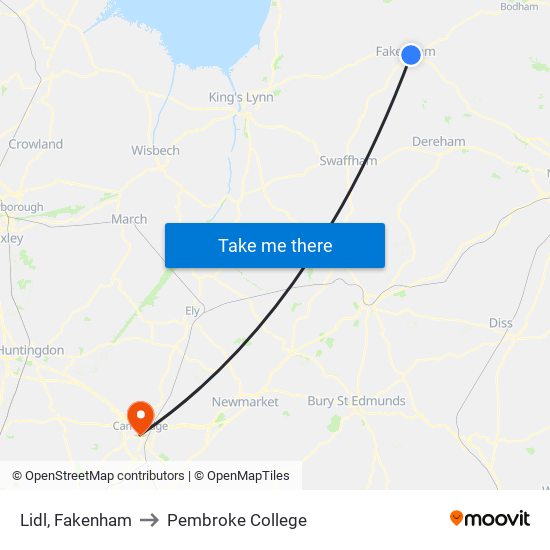 Lidl, Fakenham to Pembroke College map