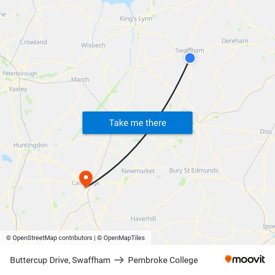 Buttercup Drive, Swaffham to Pembroke College map