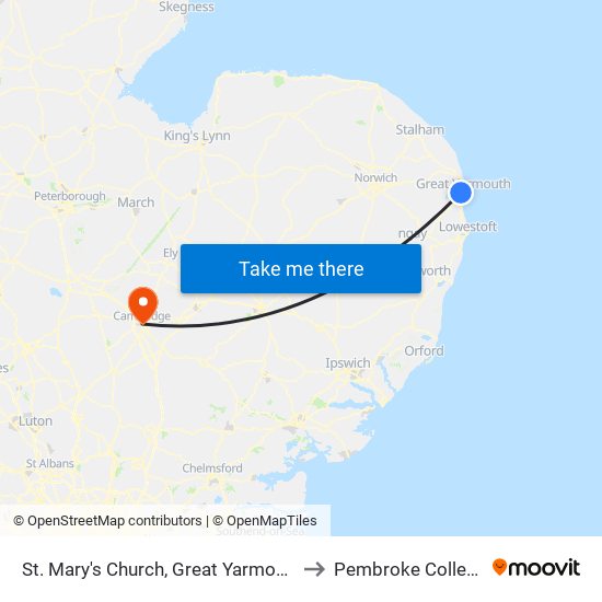 St. Mary's Church, Great Yarmouth to Pembroke College map
