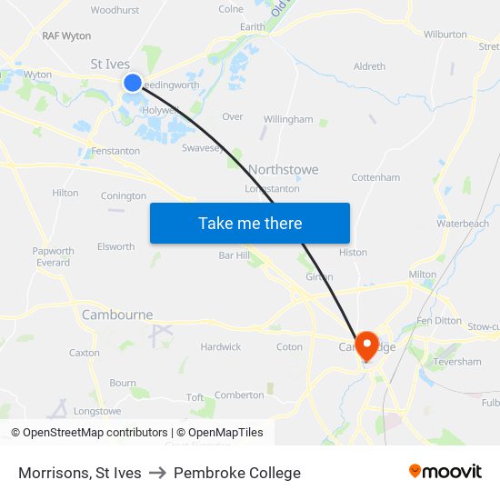 Morrisons, St Ives to Pembroke College map