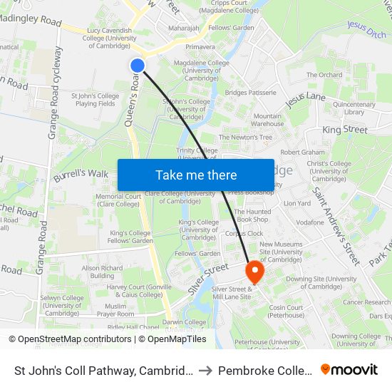 St John's Coll Pathway, Cambridge to Pembroke College map