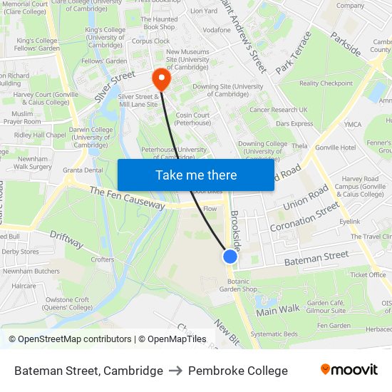 Bateman Street, Cambridge to Pembroke College map