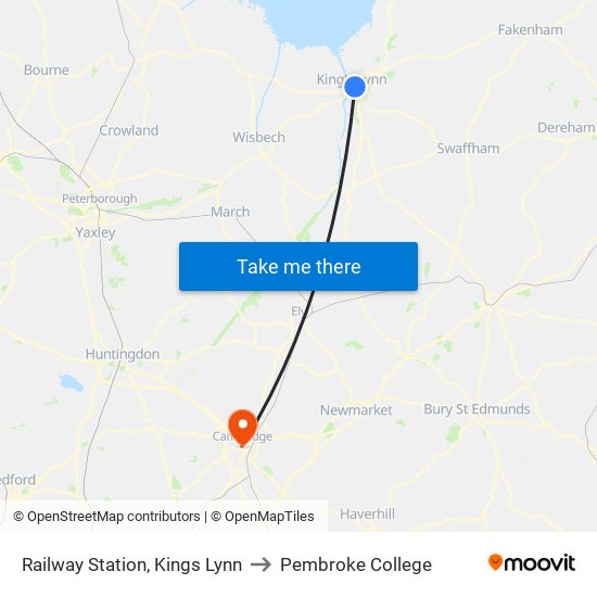 Railway Station, Kings Lynn to Pembroke College map