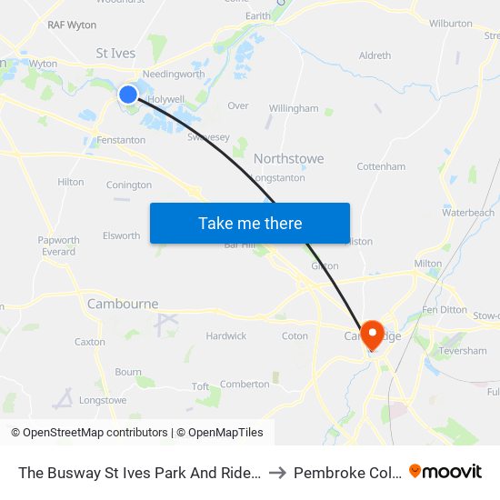 The Busway St Ives Park And Ride, St Ives to Pembroke College map