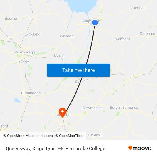 Queensway, Kings Lynn to Pembroke College map