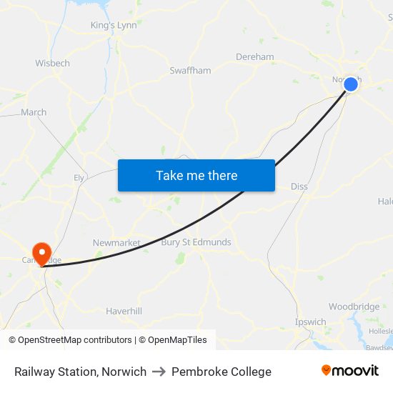 Railway Station, Norwich to Pembroke College map