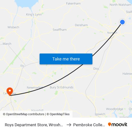 Roys Department Store, Wroxham to Pembroke College map