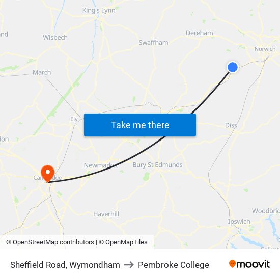 Sheffield Road, Wymondham to Pembroke College map