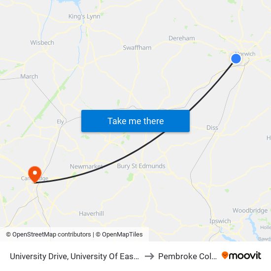 University Drive, University Of East Anglia to Pembroke College map