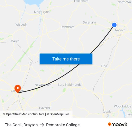 The Cock, Drayton to Pembroke College map