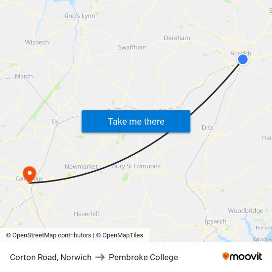 Corton Road, Norwich to Pembroke College map