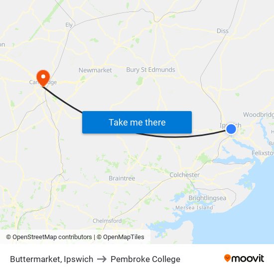 Buttermarket, Ipswich to Pembroke College map