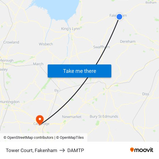 Tower Court, Fakenham to DAMTP map